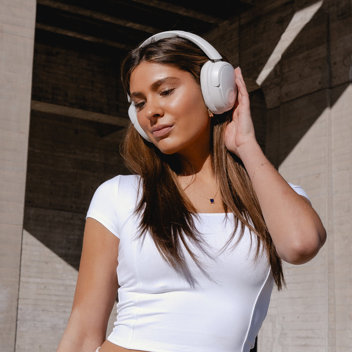 Person enjoying music on JLab headphones
