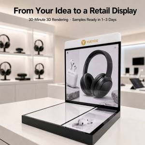 Acrylic Audio Display Rack Custom Logo Header Swapable Poster Panel Mirror Base Headset TWS Earbuds Retail Display Stand