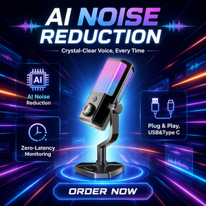 RGB USB Gaming Condenser Microphone with AI Noise Reduction